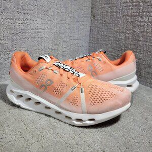 On Running Athletic Shoes in Orange and White